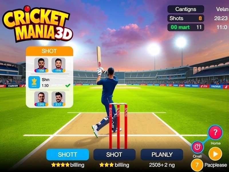 Cricket Mania 3D gameplay screenshot showing realistic cricket action
